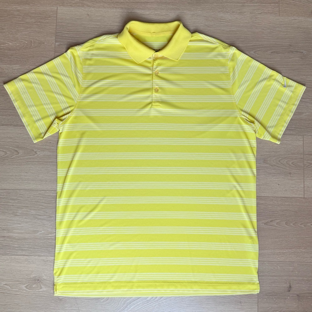Nike Golf Tournament Performance Yellow Striped Polo Shirt Men’s‎ Size XL